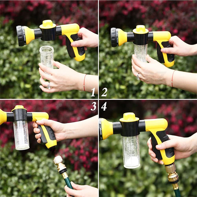 "Justerbar skum vaskepistol for bilrengjøring, grønn med svart, ergonomisk grip og gummidyse for tilpasning av spray."