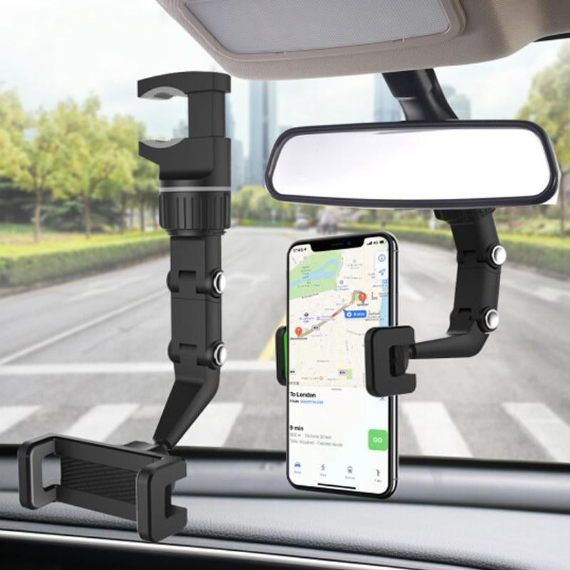 "Justerbar svart mobilholder for bil, 960° rotasjon, handsfree opplevelse. Passer de fleste mobiltelefoner."