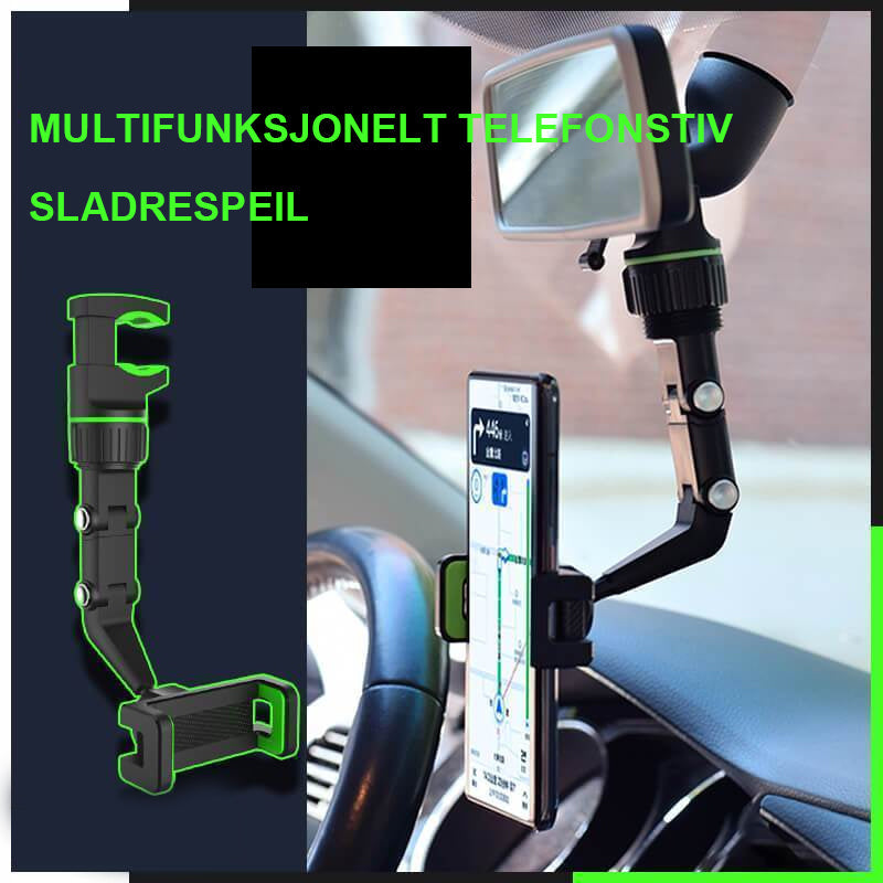 "Justerbar svart mobilholder for bil, 960° rotasjon, handsfree opplevelse. Passer de fleste mobiltelefoner."