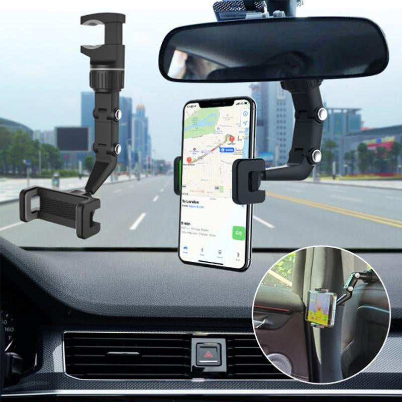 "Justerbar svart mobilholder for bil, 960° rotasjon, handsfree opplevelse. Passer de fleste mobiltelefoner."