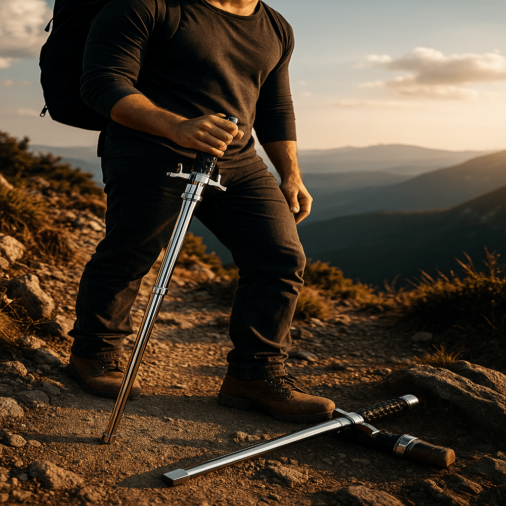 Ergonomisk hikingstav med komfortabelt grep, justerbar for optimal støtte under lange turer i naturen.