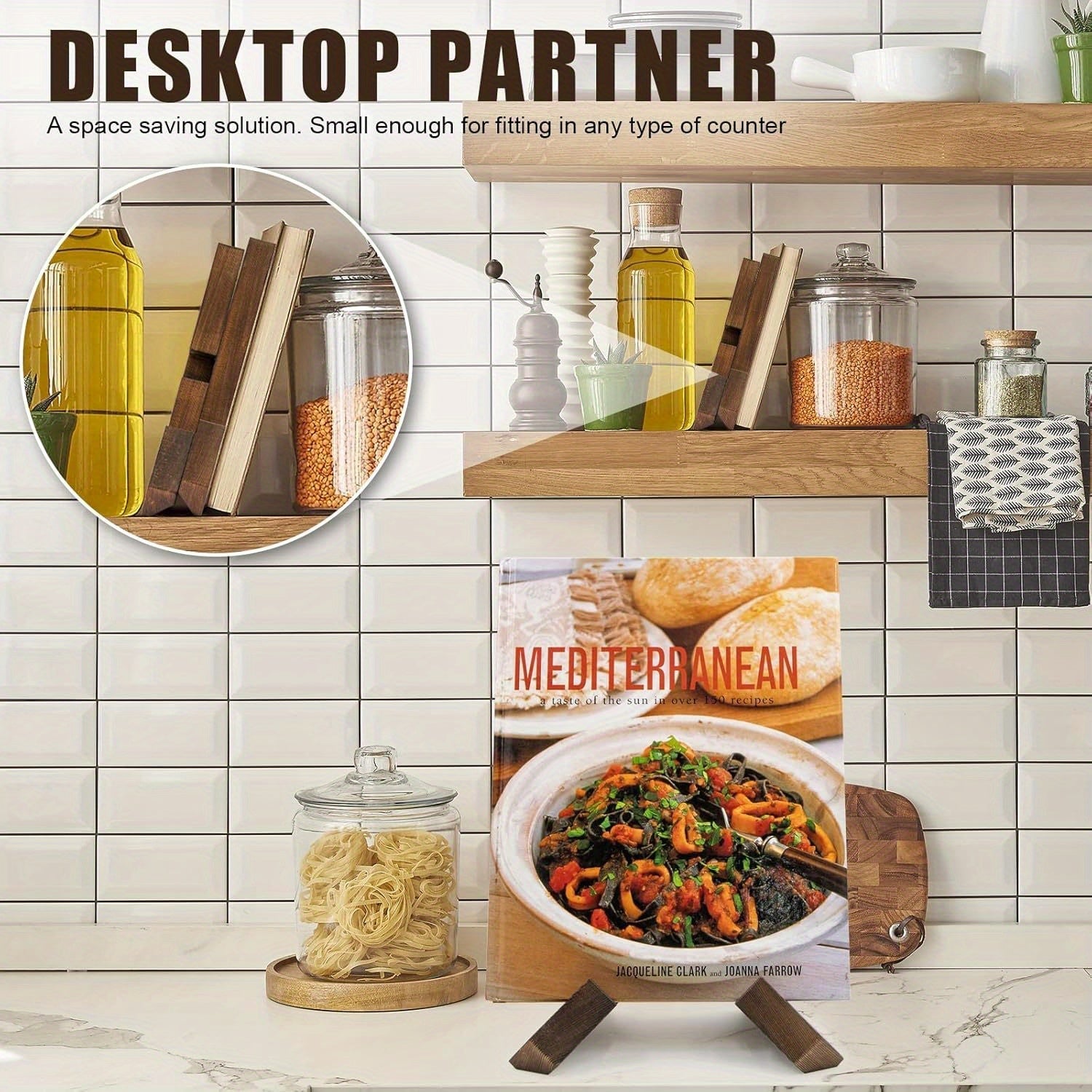 Solid justerbart tre kokebokstativ; en robust oppskriftsholder for alle dine bøker.