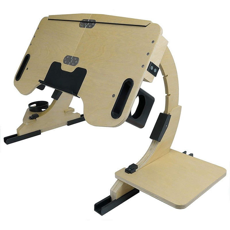 Bærbart ergonomisk laptopstativ som fremmer komfort og bedre produktivitet ved skrivebordet.