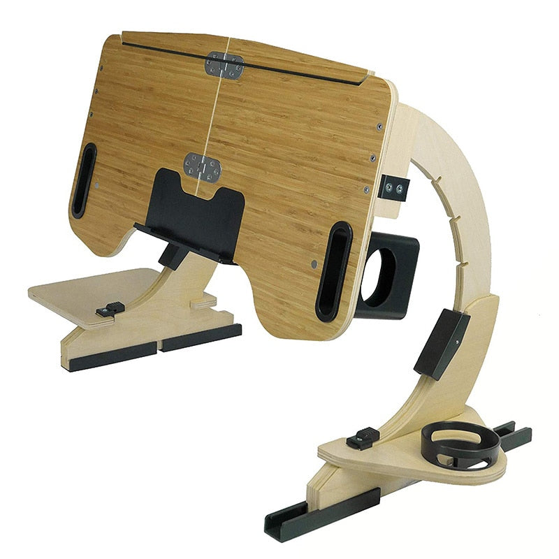 Fleksibelt laptop- og tabletstativ for justerbar visningsvinkel og forbedret ergonomi.