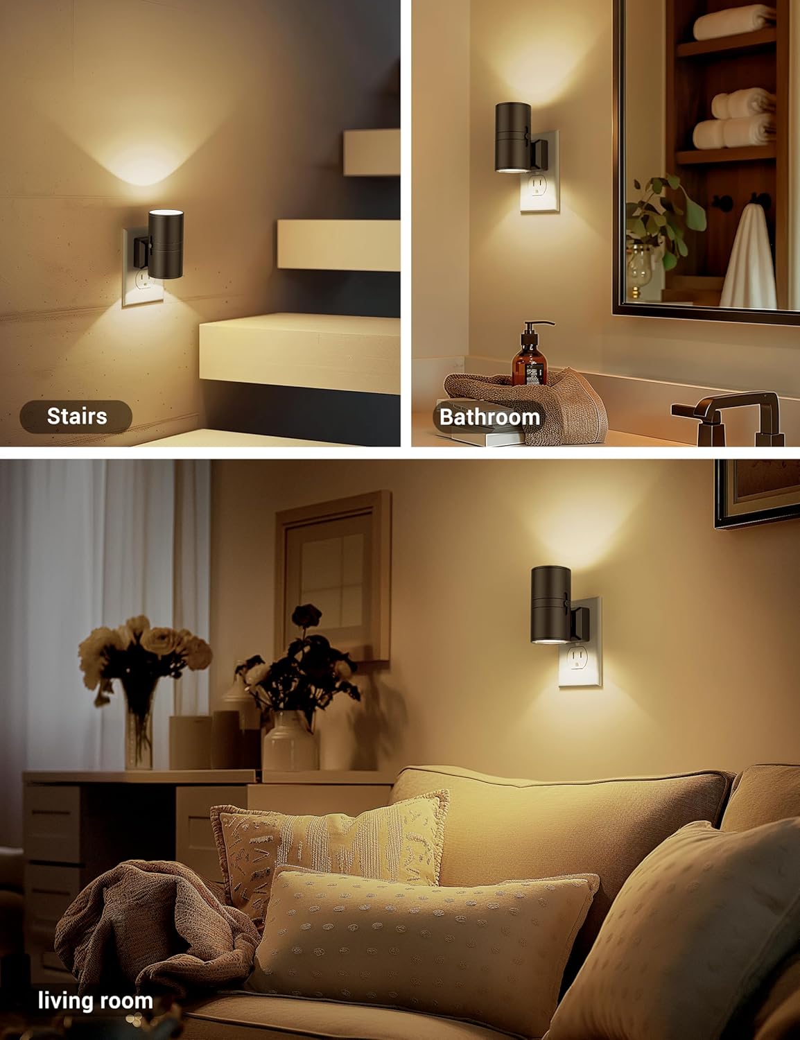 Justerbart LED nattlys plugges rett i veggen. Mykt, dimbart lys med skumringssensor.