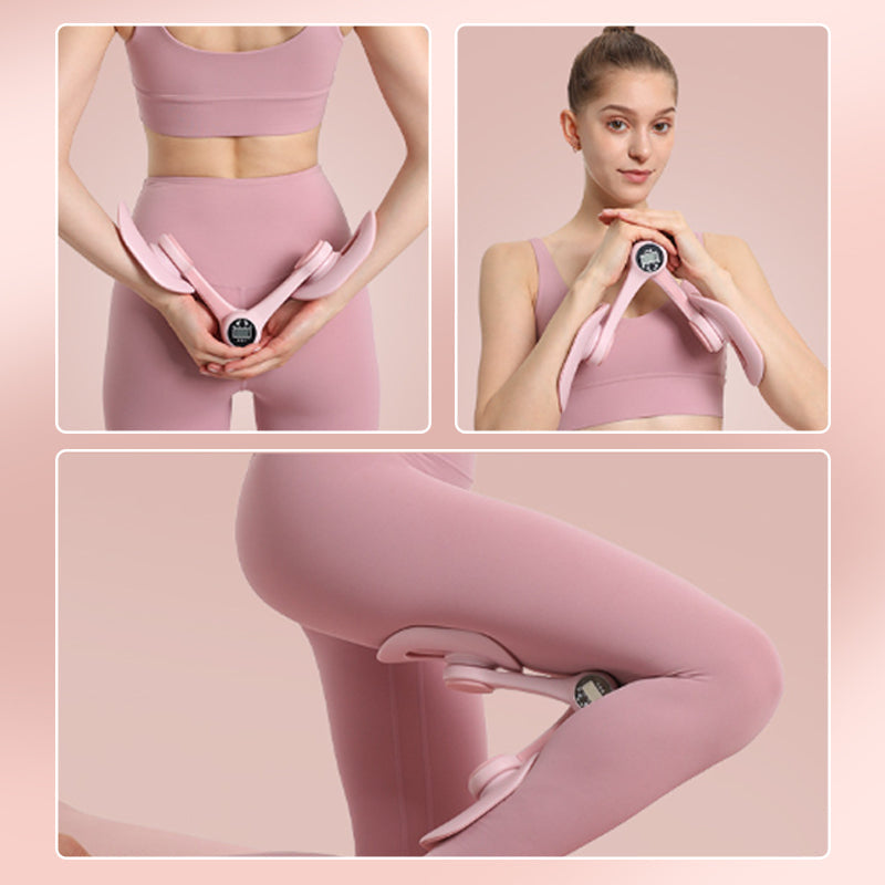 Nærbilde av justerbart treningsapparat for lår, viser ergonomisk design for bein og hjemmetrening.