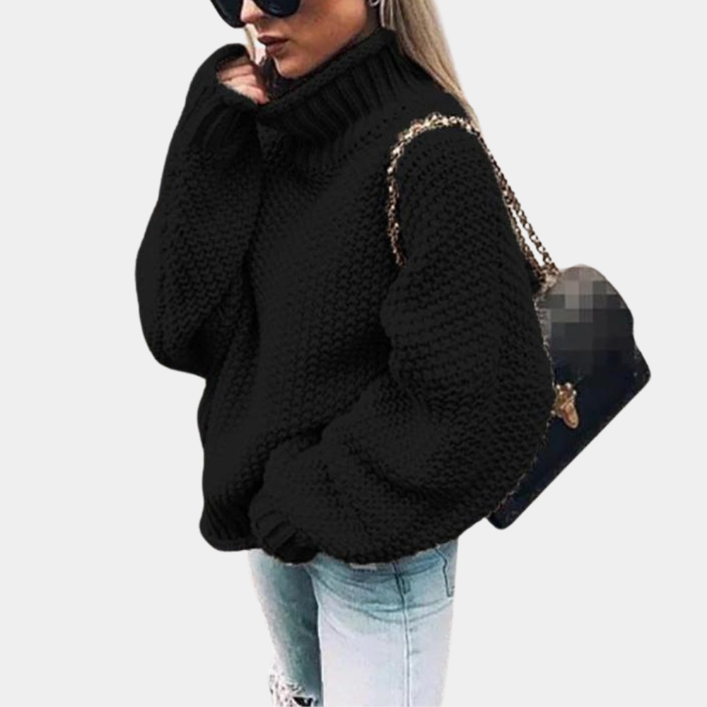 "Kabelstrikket turtleneck genser i khaki, tykk og elegant for kvinner, perfekt for varme i kalde dager"