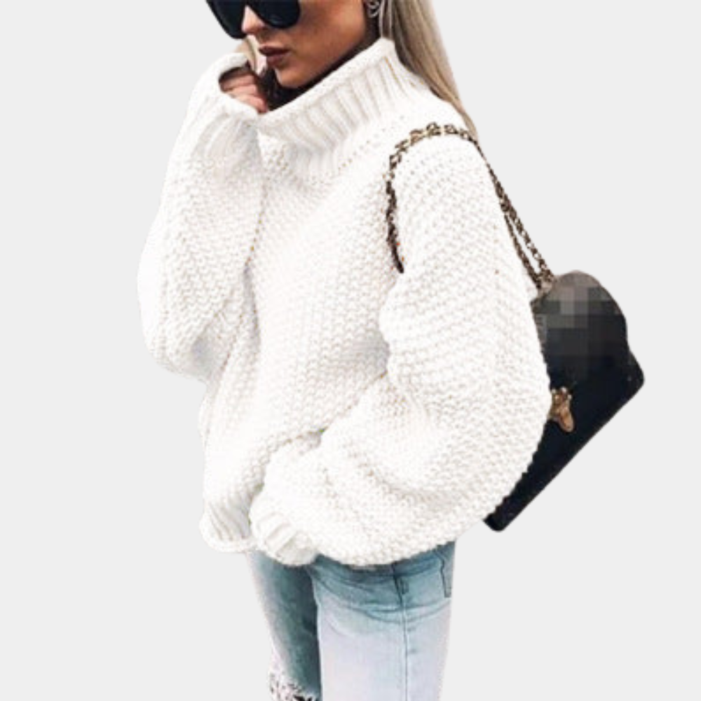 "Kabelstrikket turtleneck genser i khaki, tykk og elegant for kvinner, perfekt for varme i kalde dager"