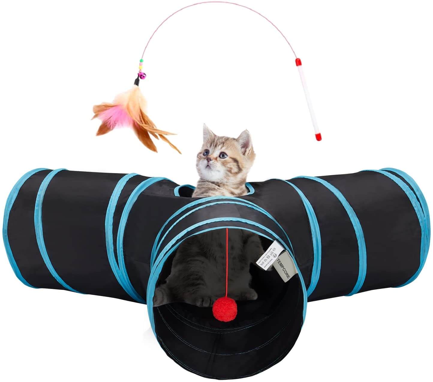Fargerik, morsom katteleketunnel med sideåpninger; flott for lek, gjemmested & aktivitet for katt.