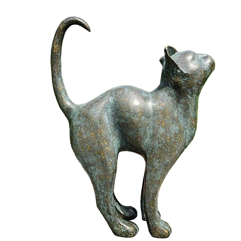 Kattestatue i polyresin for hage, sjarmerende grønn utendørsdekorasjon