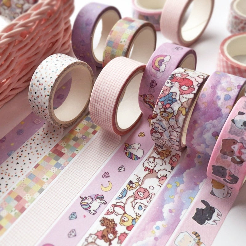 Hobbyutstyr: Unikt kawaii washi-tape sett med 5 ruller for all din kreative dekor.