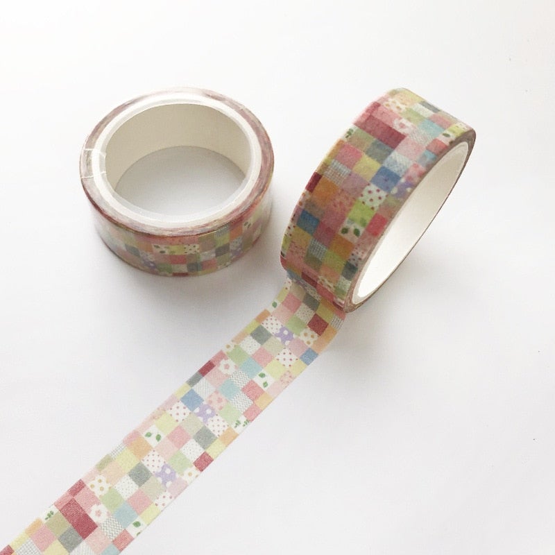 Håndlaget dekorasjon: Kawaii washi-tape sett i pastellfarger for skrapbok-design.