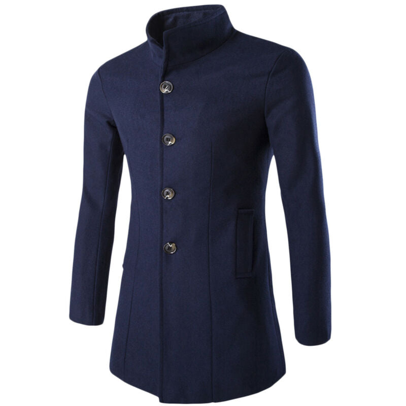 Klassisk herre trenchcoat, lang jakke for menn, elegant yttertøy med stilfull krage.