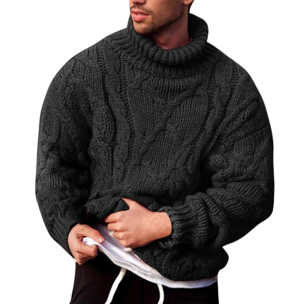 Klassisk herresweater med varm rullekrave og elegant kabelstrikk. Komfortabel vintergenser for menn.