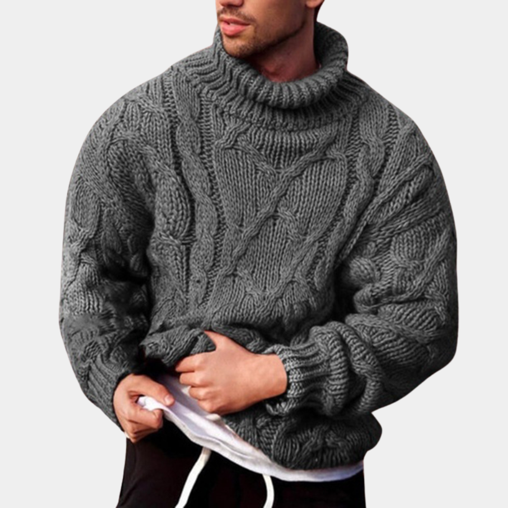 Stilig herresweater med rullekrave og kabelstrikk. Allsidig genser for menn til hverdagsbruk og lag-på-lag.