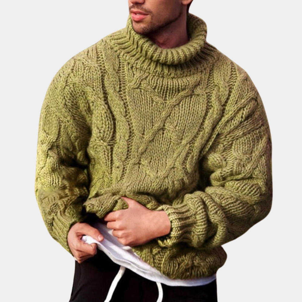 Komfortabel herresweater med rullekrave, perfekt vintergenser. Myk kabelstrikk gir varme og klassisk stil.