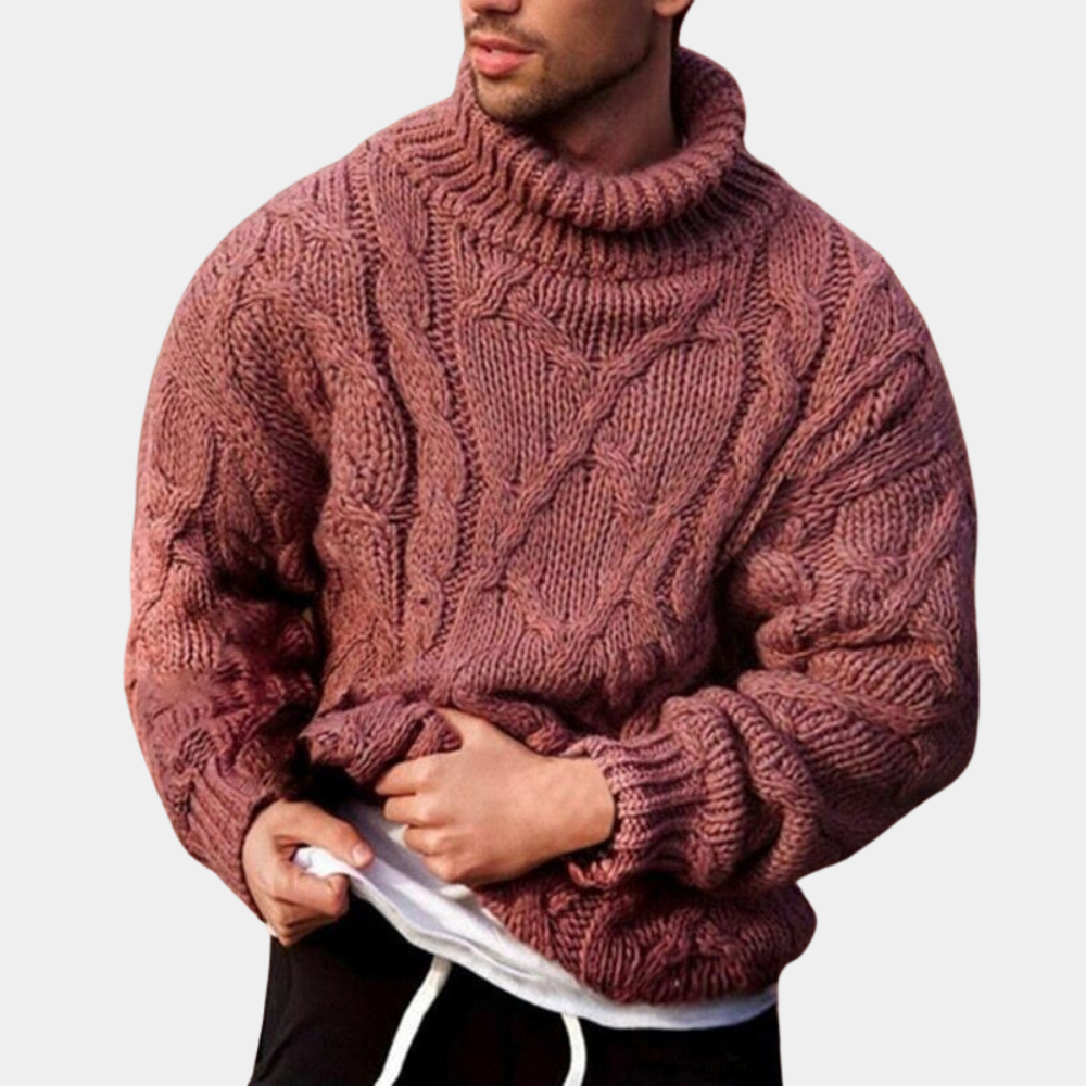 Mote for menn: Herresweater med rullekrave og unik kabelstrikk. Klassisk, men moderne genser for menn.
