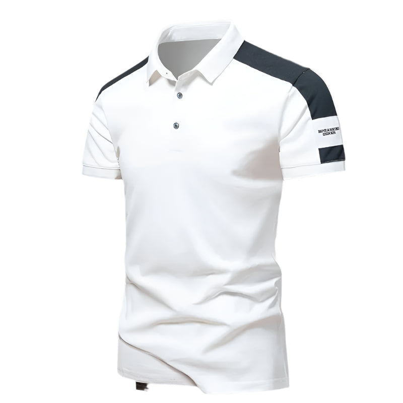Stilig hvit herrepolo med klassisk krage, kortarmet for varmere dager. Allsidig herremote for casual stil.