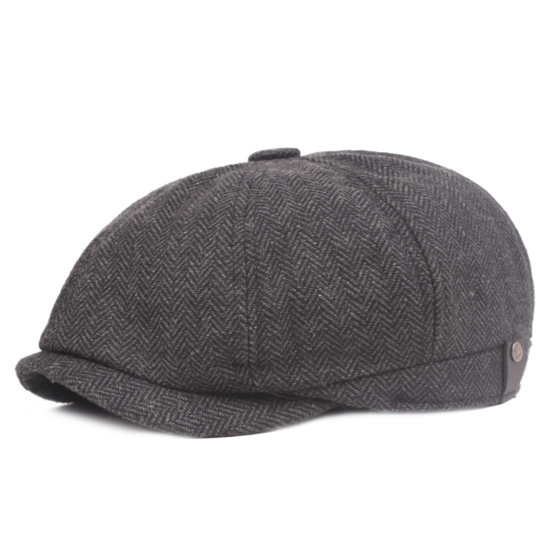 "Klassisk retro sixpence hatt i bomull, elegant grå tone, justerbar passform for stilfull og komfortabel hodebekledning."