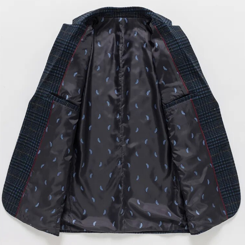 Grå herreblazer med fin tekstur og elegant design. En tidløs jakke for moderne menn.