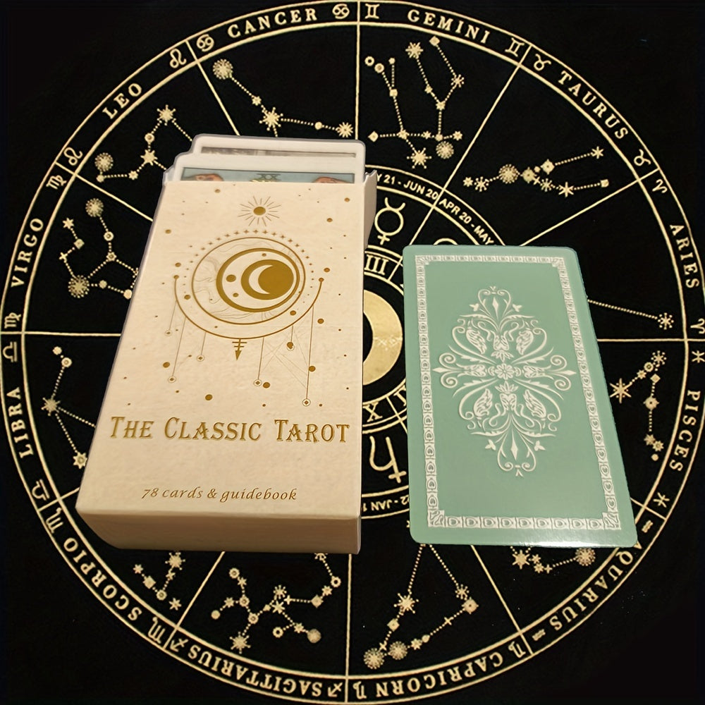 Person holder klassiske tarotkort, klar for en lesning. Veiledning til personlig vekst og spirituell spådom.