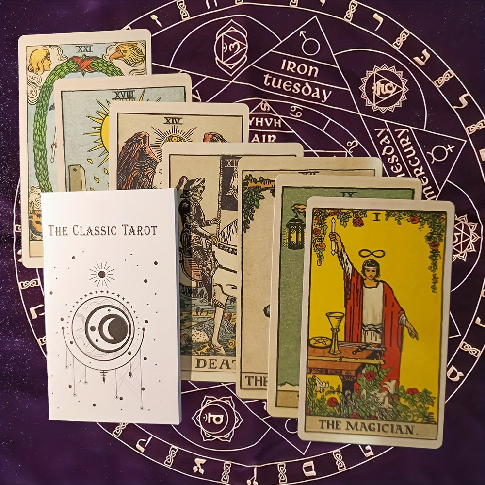 Elegant eske med klassisk tarotspill, 78 kort. Ideell gave for de som søker spirituell innsikt og veiledning.