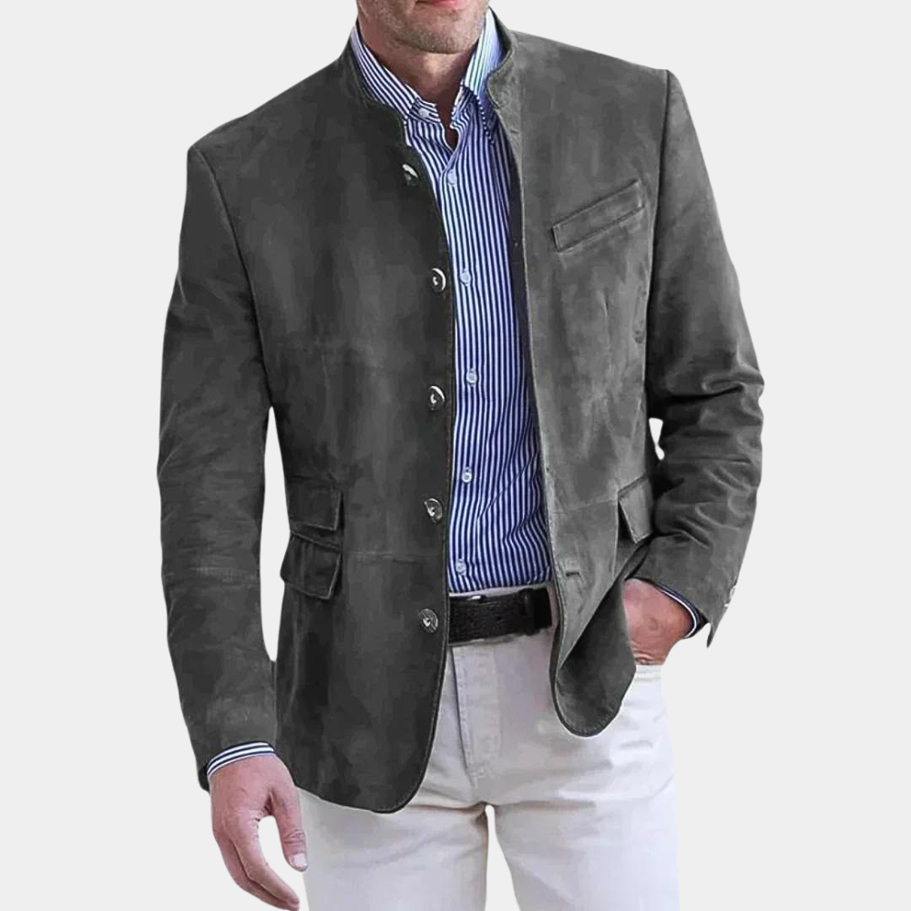 "Klassisk vårjakke for menn i tidløst design, brun, mørkegrå eller blå farge, perfekt for casual og formelle antrekk."