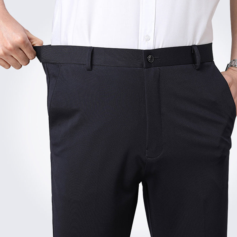 "Klassiske herrebukser med høy stretch i blått, elegant slank passform, pustende og komfortabelt materiale, ideell til alle a
