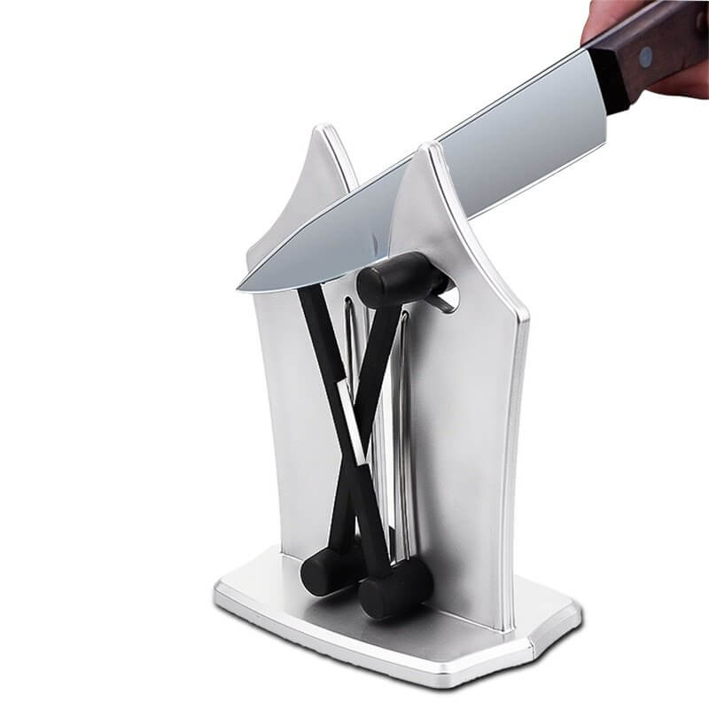 Knivsliper med fjærbare stenger for alle knivtyper. Enkel i bruk. Kompakt design, perfekt for kjøkkenbruk.
