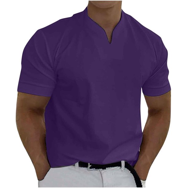 Sort polyester kortermet V-hals t-skjorte for menn, komfortabel og pustende, perfekt for sommer.