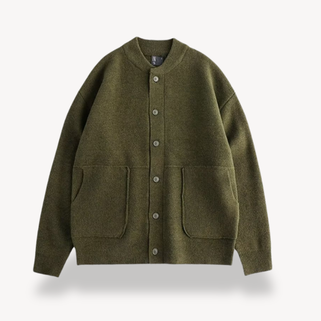 Svart herrecardigan med knapper. Klassisk herresweater, ideell for en moderne og komfortabel vinterlook.
