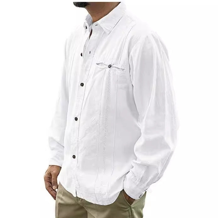 Herreskjorte, langermet med brystlomme og rene linjer, perfekt for en komfortabel, moderne look.