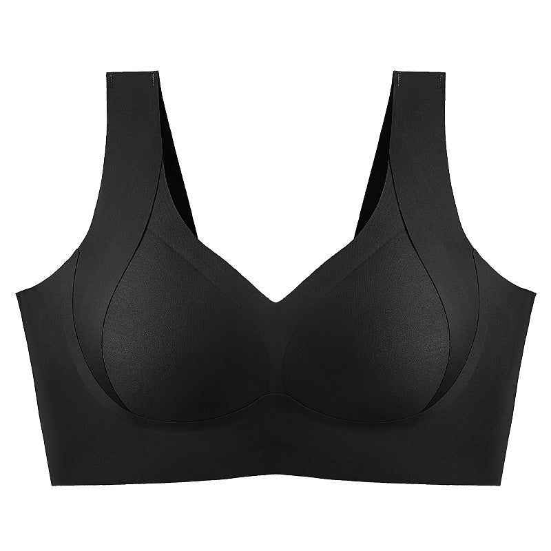 "Komfortabel trådløs BH med full dekning, sidesupport og anti-sag i beige nylon, perfekt for daglig bruk."