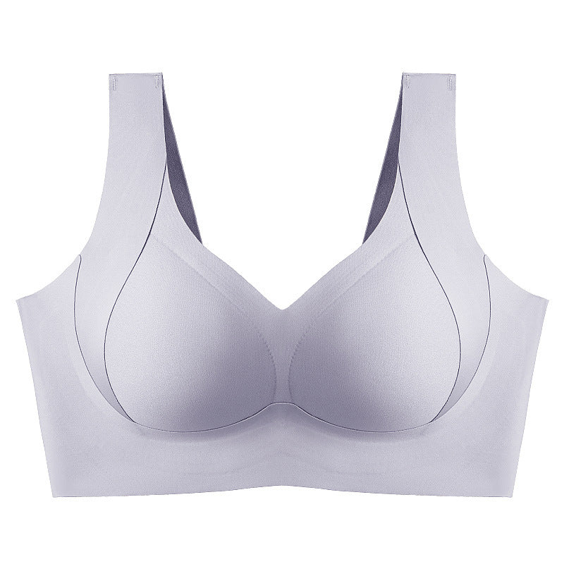"Komfortabel trådløs BH med full dekning, sidesupport og anti-sag i beige nylon, perfekt for daglig bruk."