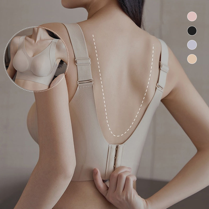 "Komfortabel trådløs BH med full dekning, sidesupport og anti-sag i beige nylon, perfekt for daglig bruk."