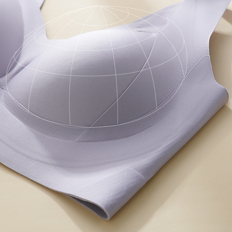 "Komfortabel trådløs BH med full dekning, sidesupport og anti-sag i beige nylon, perfekt for daglig bruk."