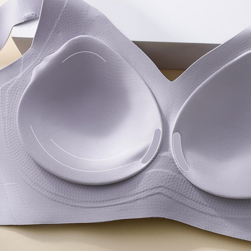 "Komfortabel trådløs BH med full dekning, sidesupport og anti-sag i beige nylon, perfekt for daglig bruk."