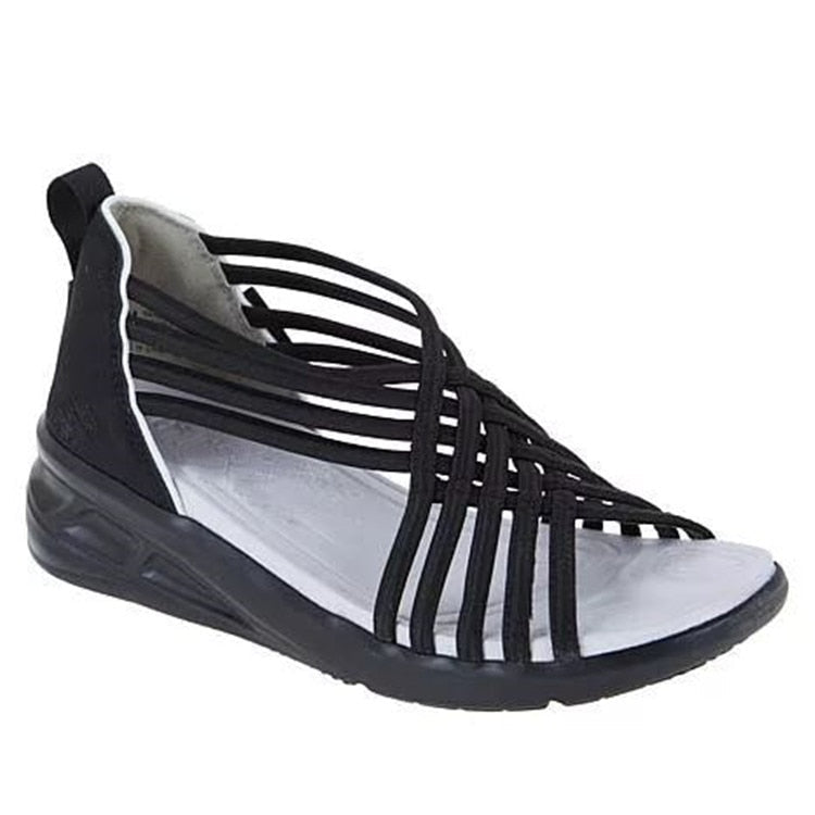 Komfortable sporty damesandaler i retrostil med kilesål og antiskli, perfekte sommersko.