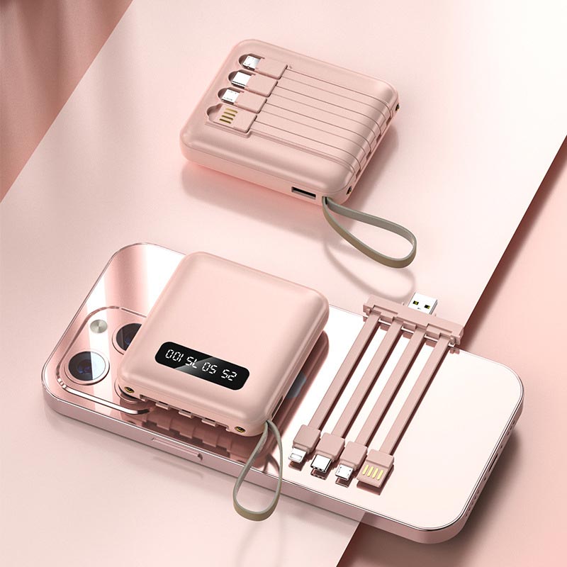 Optimal for reise: 20000mAh bærbar powerbank med integrerte kabler for praktisk og rask lading