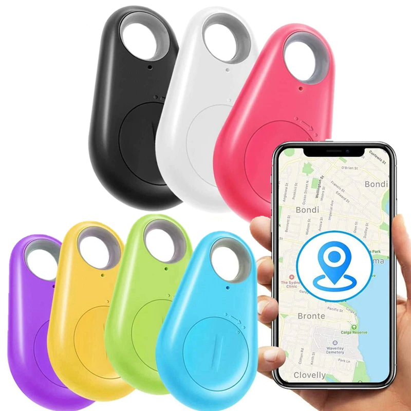 "Kompakt GPS-tracker i rosa plast for sanntidssporing av eiendeler; lett og brukervennlig med mobilapp."