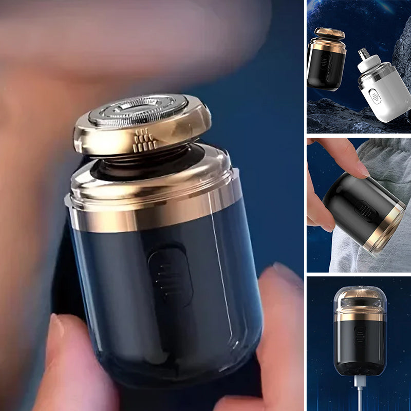 "Kompakt mini bærbar barbermaskin i stilrent design med effektive dobbelringmeshblader for perfekt barbering."