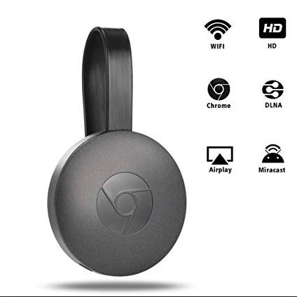 Kompakt, rund strømenhet for 1080p HD videostrømming direkte til TV, kobles via HDMI, fungerer med smarttelefoner.