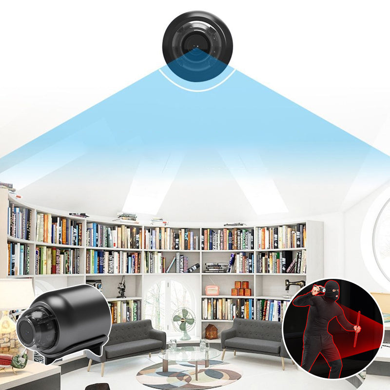 "Kompakt svart mini WIFI-kamera med 1080P HD, nattsyn og bevegelsesdeteksjon for hjem- og kontorsikkerhet."