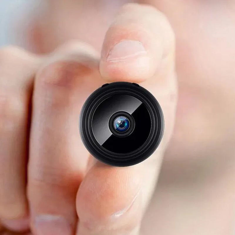 "Kompakt svart mini WIFI-kamera med 1080P HD, nattsyn og bevegelsesdeteksjon for hjem- og kontorsikkerhet."