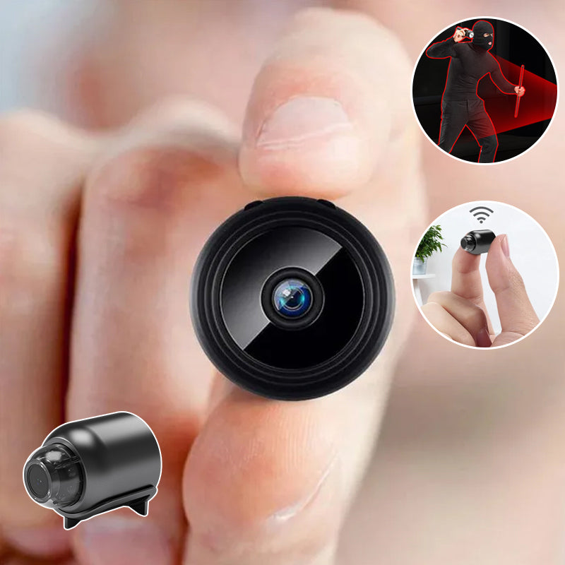 "Kompakt svart mini WIFI-kamera med 1080P HD, nattsyn og bevegelsesdeteksjon for hjem- og kontorsikkerhet."