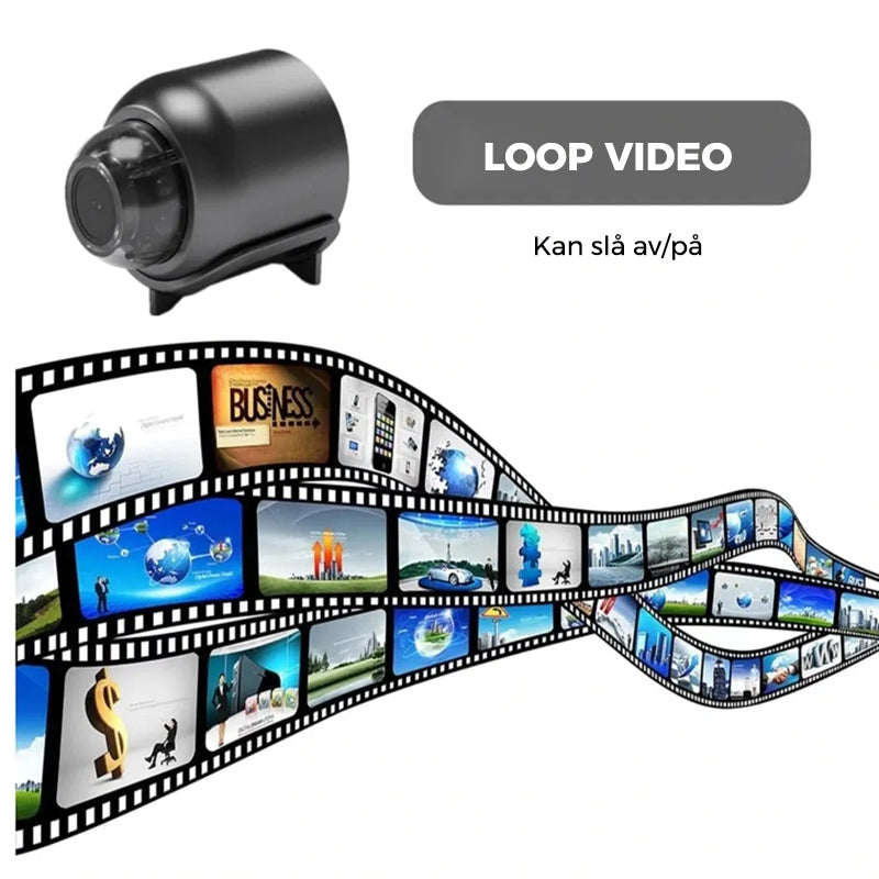 "Kompakt svart mini WIFI-kamera med 1080P HD, nattsyn og bevegelsesdeteksjon for hjem- og kontorsikkerhet."