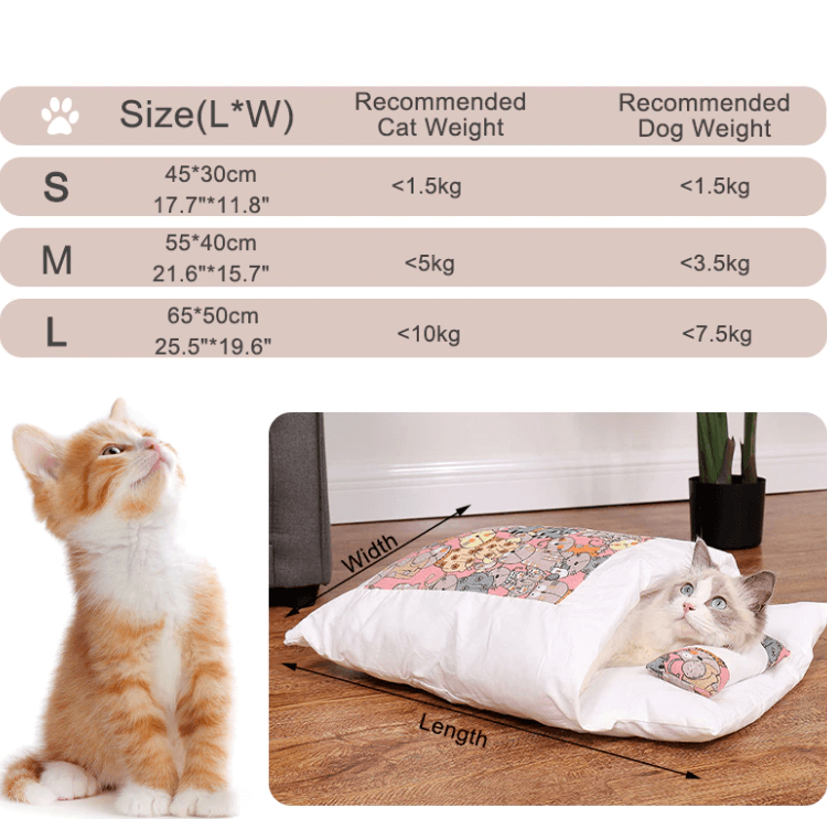 Grå/beige kattesovepose, ideell for innekatt som trenger varme og trygghet.