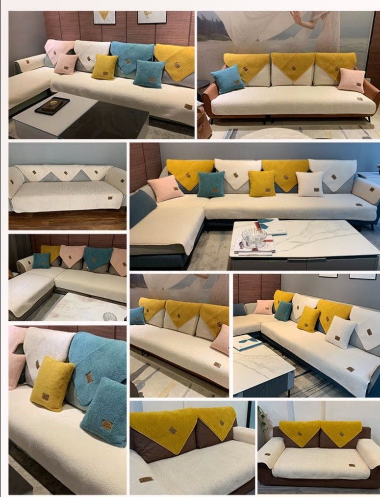 Moderne sofatrekk for vinter interiør. Koselig og funksjonelt med antiskli design for stuen.