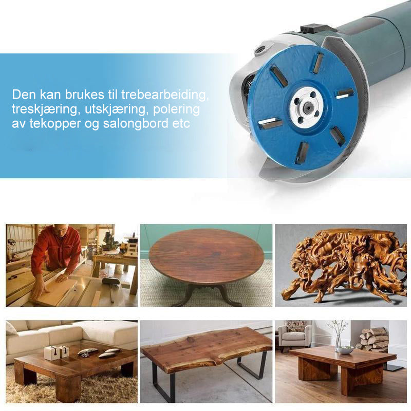 "Kraftig 3/6-tanns treskjæringsskive i blå, rød, svart for effektiv vinkelsliperbruk og presis materialfjerning."