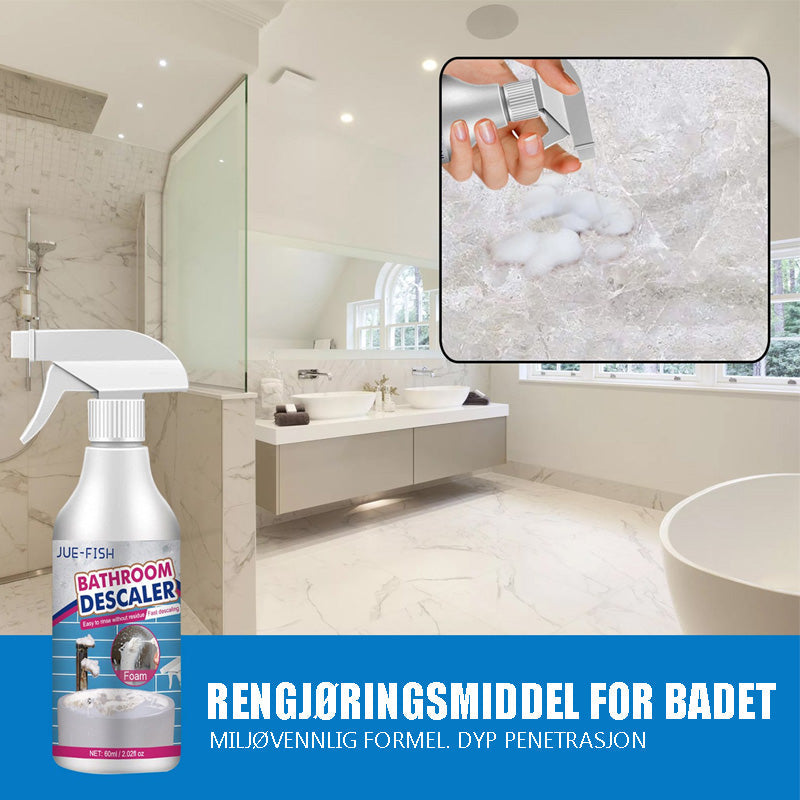Kraftig flekkfjerner i moderne flaske, skummende formula, ideell for bad og kjøkken, effektiv mot smuss og bakterier.